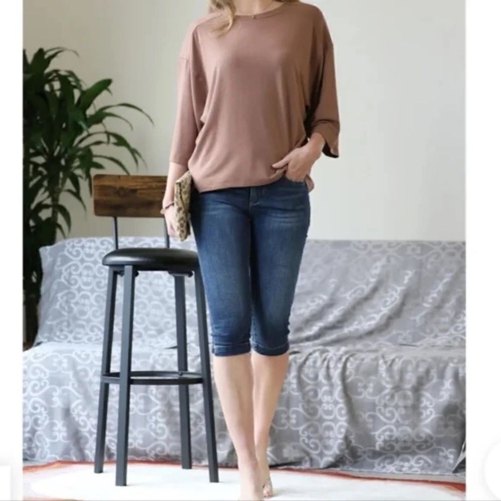 Drop Shoulder Tee Hi-Low Cocoa Color Small - Picture 2 of 2
